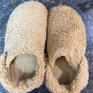 CROCS Women's Plush Fuzzy Slip-On Slippers in Beige
